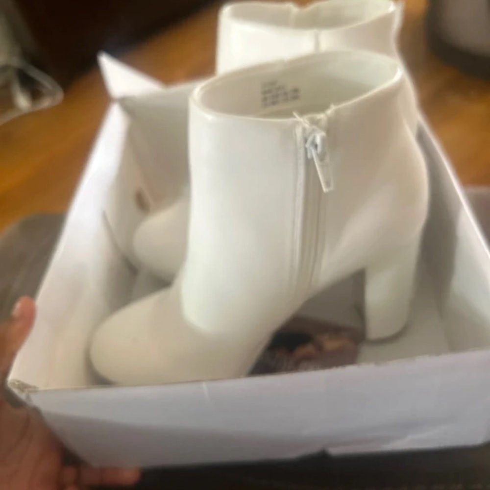 ASOS White Block Heel Ankle Boots with Side Zip